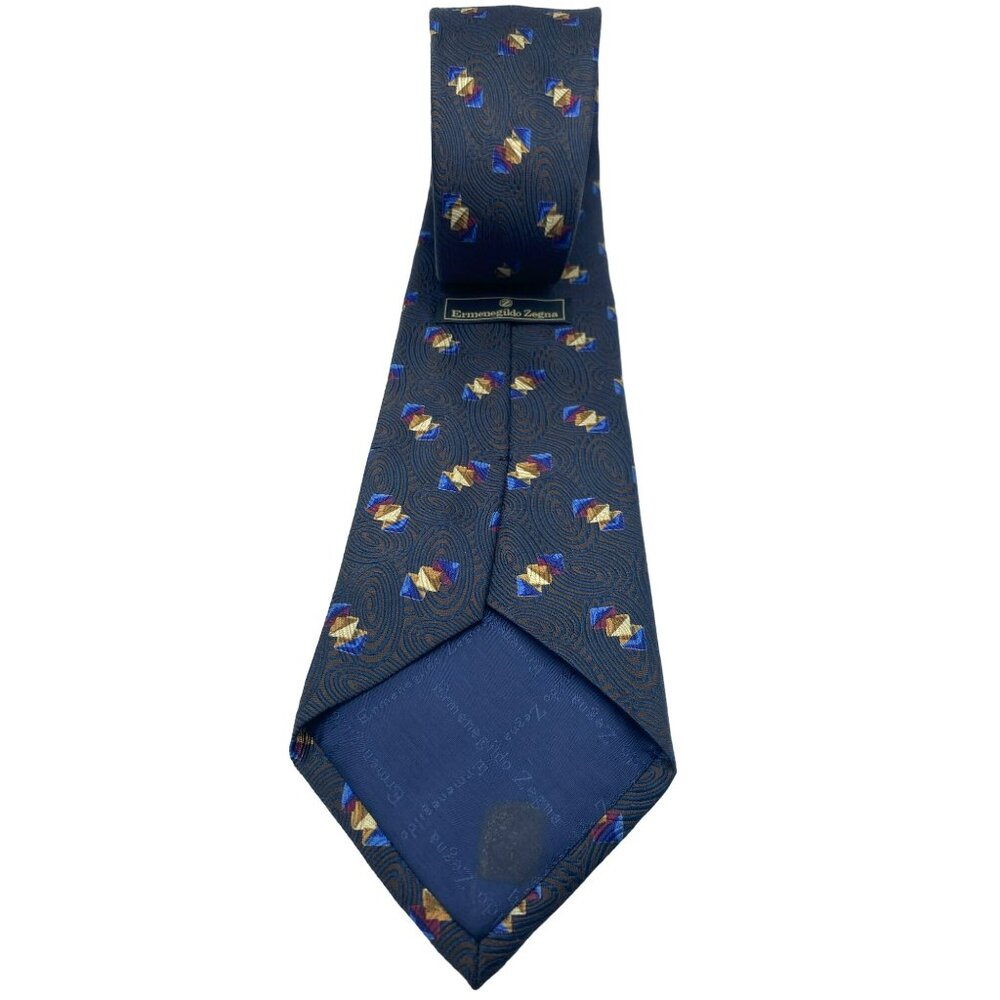 Ermenegildo Zegna Silk Tie Blue Brown Gold Red Geometric Swirl Abstract Italy - Picture 5 of 7